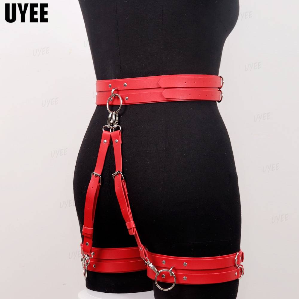 Uyee lingerie sexy para mulher couro do plutônio bdsm arnês thight garter cinto cinta corpo punk estilo gótico erótico gaiola de bondage suspender