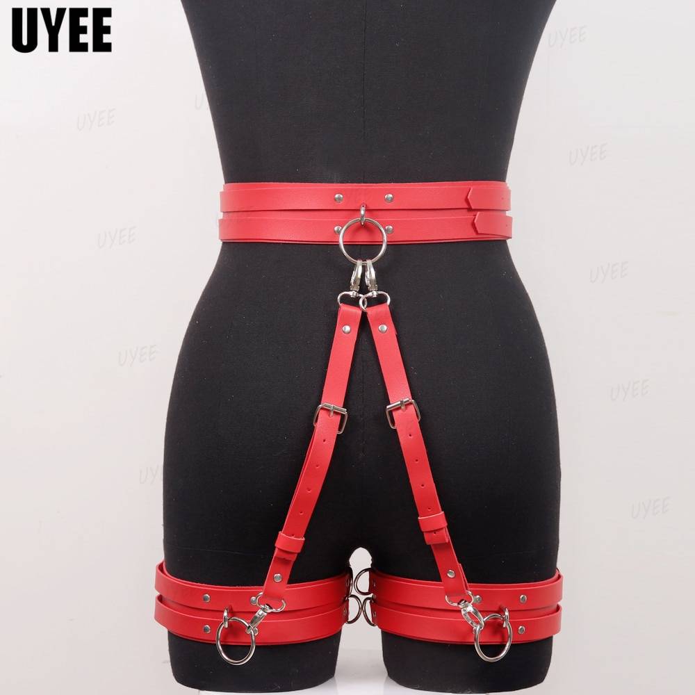 Uyee lingerie sexy para mulher couro do plutônio bdsm arnês thight garter cinto cinta corpo punk estilo gótico erótico gaiola de bondage suspender
