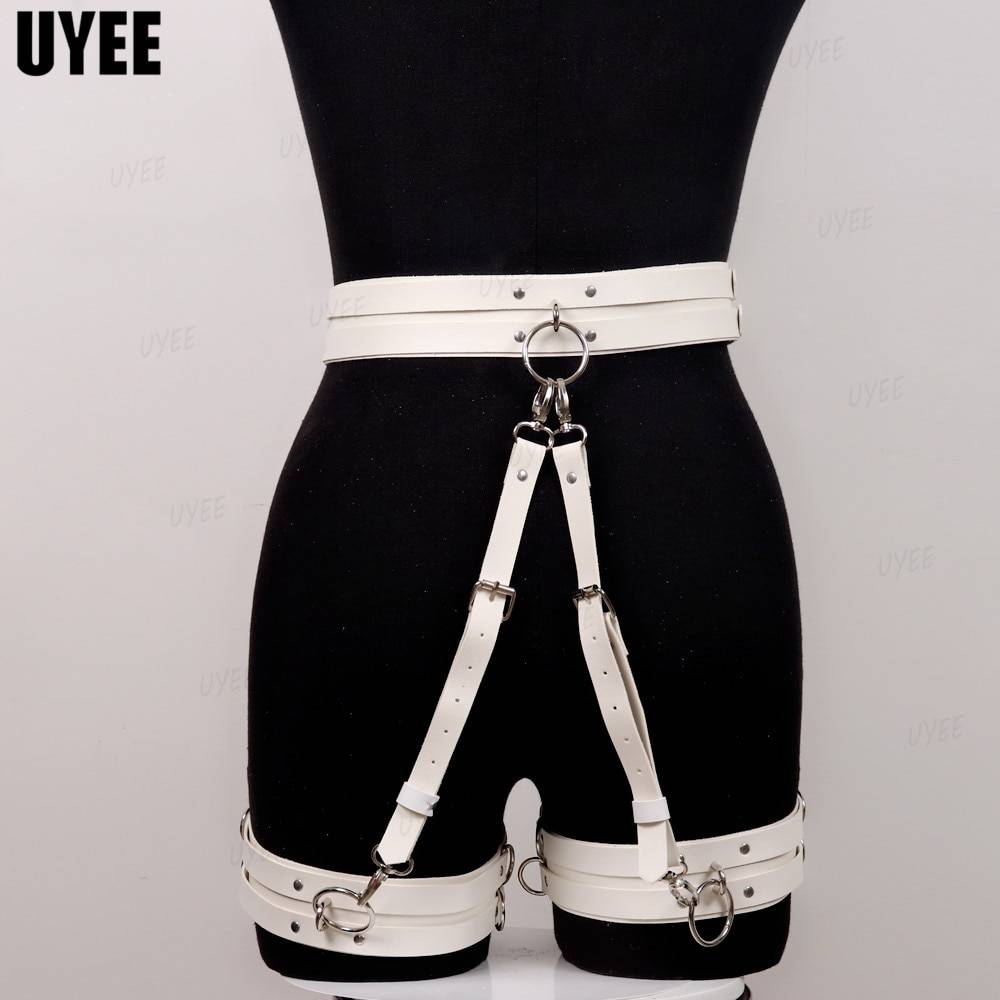 Uyee lingerie sexy para mulher couro do plutônio bdsm arnês thight garter cinto cinta corpo punk estilo gótico erótico gaiola de bondage suspender