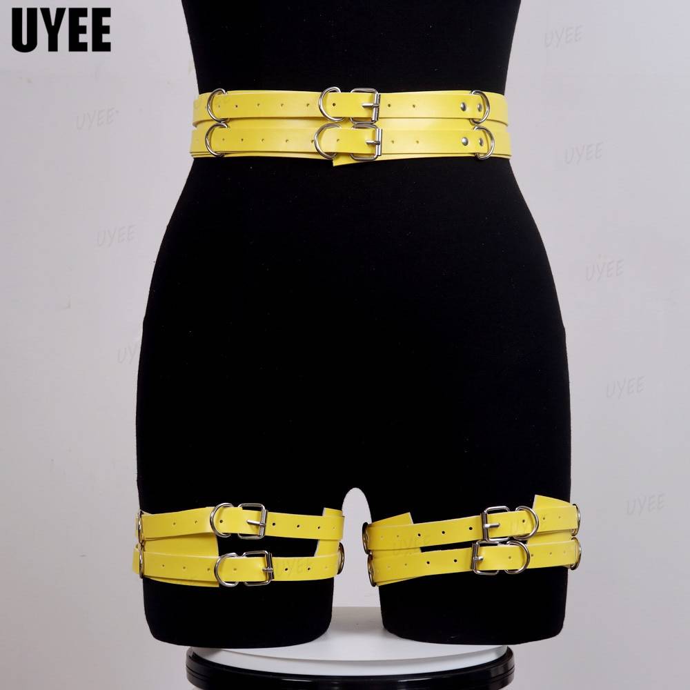 Uyee lingerie sexy para mulher couro do plutônio bdsm arnês thight garter cinto cinta corpo punk estilo gótico erótico gaiola de bondage suspender