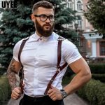 Uyee punk moda pu suspensórios de couro para homens camisa calças fivela cintos ajustáveis correias colete cintas arnês rave fetiche Vestuário
