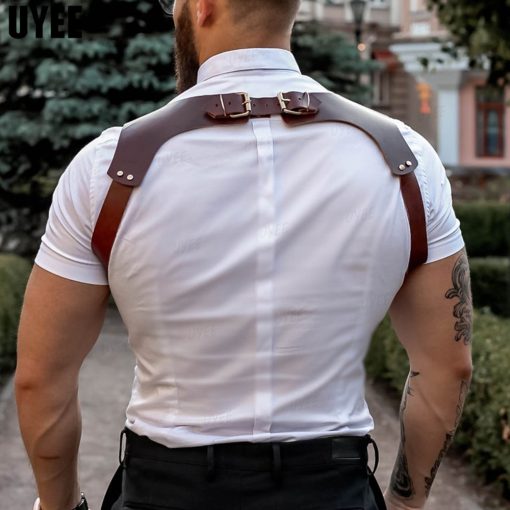 Uyee punk moda pu suspensórios de couro para homens camisa calças fivela cintos ajustáveis correias colete cintas arnês rave fetiche Vestuário