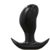Plug anal preto de silicone macio com cabeça larga, colo fino e base em âncora