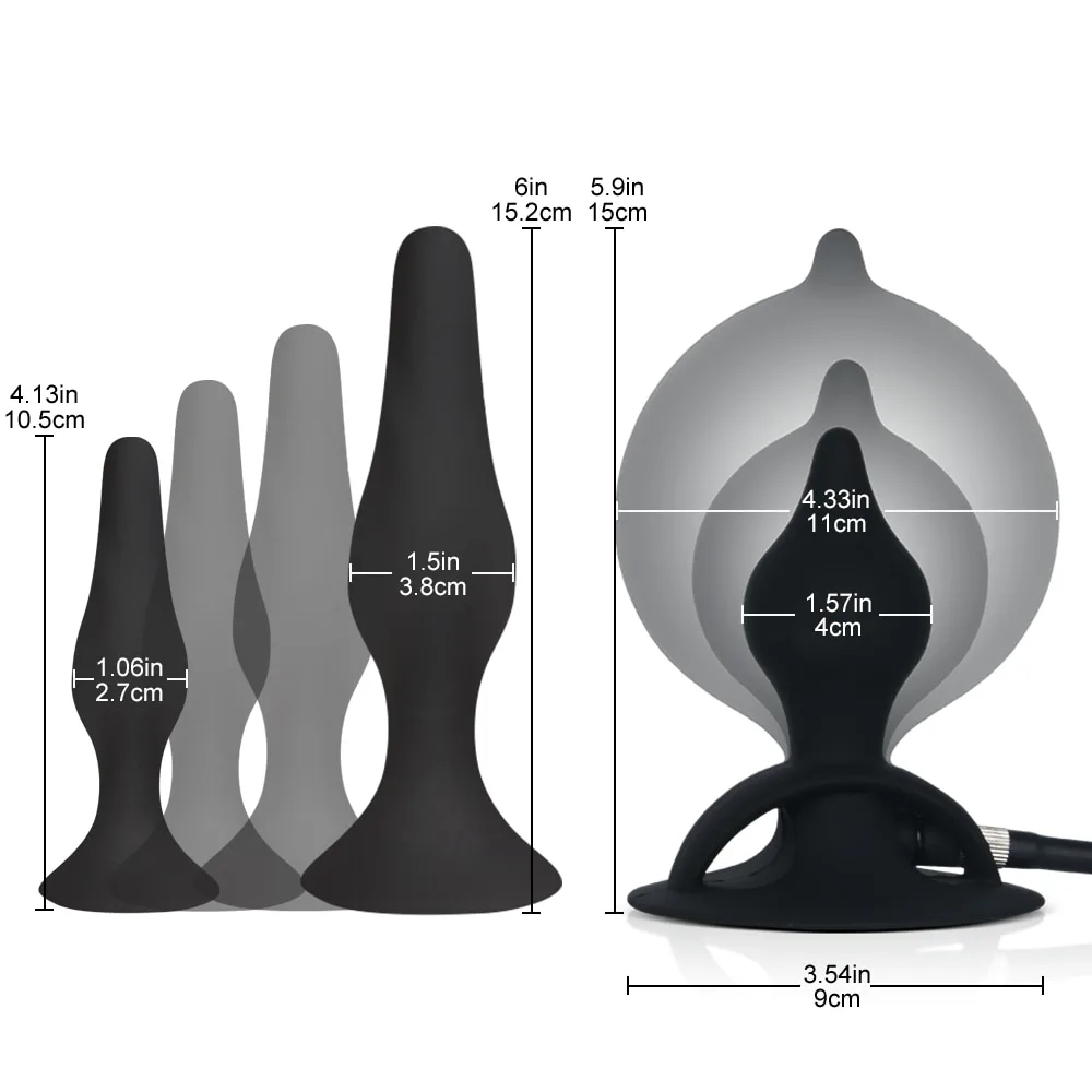Gráfico comparando um kit de quatro plugs de treino com o plug inflável de 4 a 11 cm de diâmetro