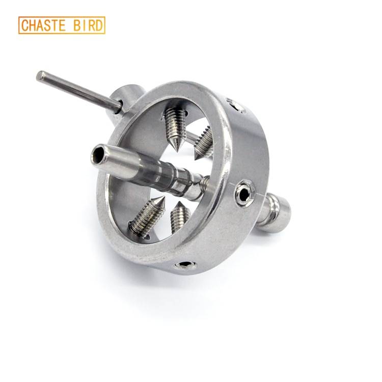 Chaste bird fechadura de parafuso de aço inoxidável, anéis de pênis, trava de castidade, bloqueio de testículos de testículos, dentes, anel peniano, braçadeira de pau, a096