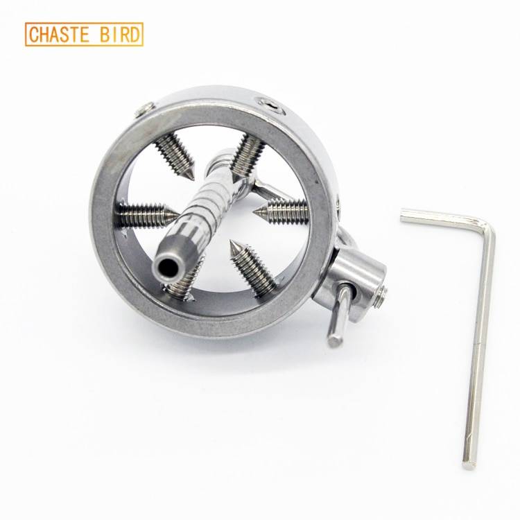 Chaste bird fechadura de parafuso de aço inoxidável, anéis de pênis, trava de castidade, bloqueio de testículos de testículos, dentes, anel peniano, braçadeira de pau, a096