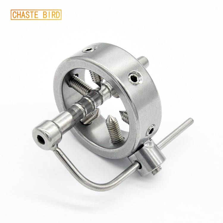 Chaste bird fechadura de parafuso de aço inoxidável, anéis de pênis, trava de castidade, bloqueio de testículos de testículos, dentes, anel peniano, braçadeira de pau, a096