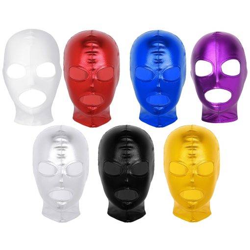 Máscara facial metálica brilhante, "unissex mulheres homens cosplay máscara do rosto látex olhos e boca abertos máscara facial capuz para fantasia de dramatização BDSM Bondage