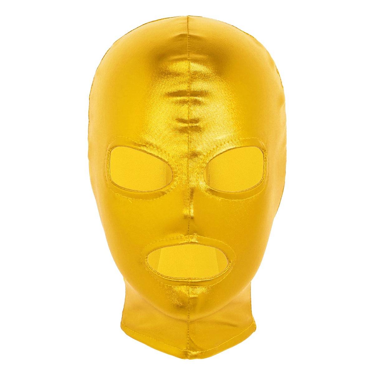 Máscara facial metálica brilhante, "unissex mulheres homens cosplay máscara do rosto látex olhos e boca abertos máscara facial capuz para fantasia de dramatização