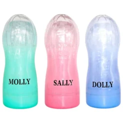 Copos masturbadores transparentes Molly, Sally e Dolly lado a lado