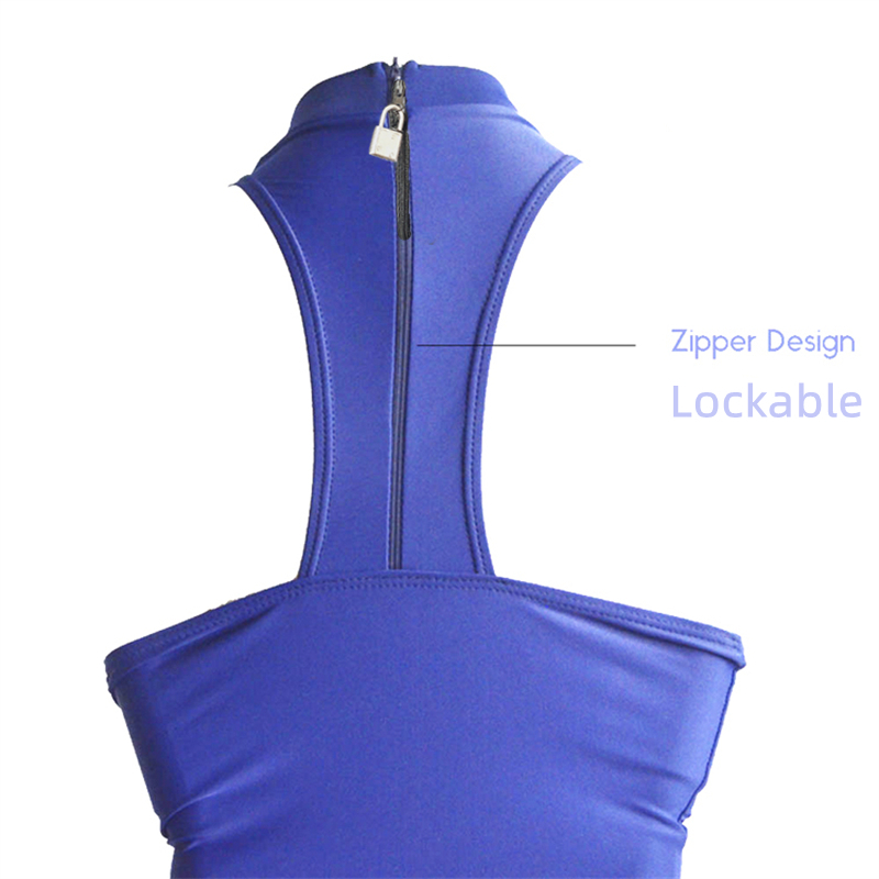 Elastano bodysuit maiô braço binder lingerie crotchless lockable apertado restrições