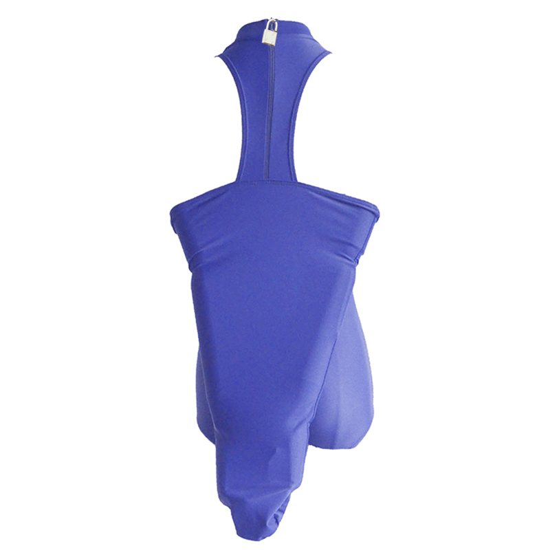 Elastano bodysuit maiô braço binder lingerie crotchless lockable apertado restrições