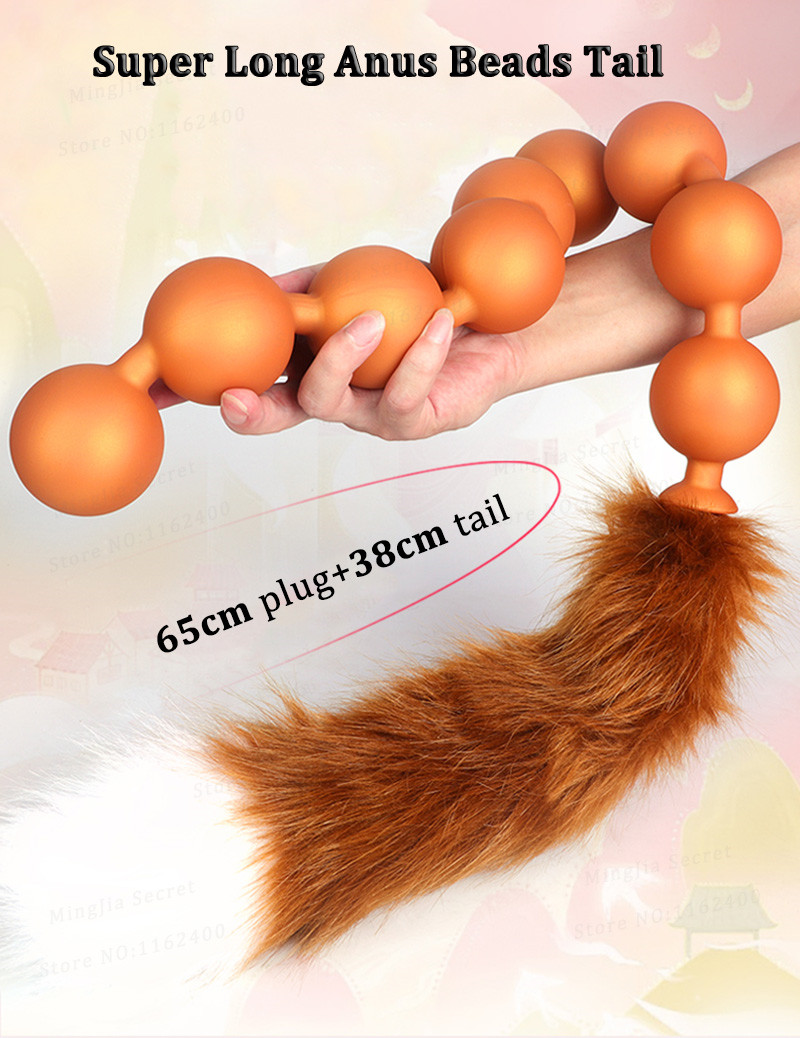 Super longo luminoso ovo spawn formação anal contas profundo vaginal ânus dilatador enorme silicone cauda butt plug brinquedos sexuais para homens