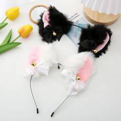 Bonito masquerade dia das bruxas orelhas de gato headwear cosplay orelha de gato anime festa traje sino headwear acessórios para o cabelo Vestuário