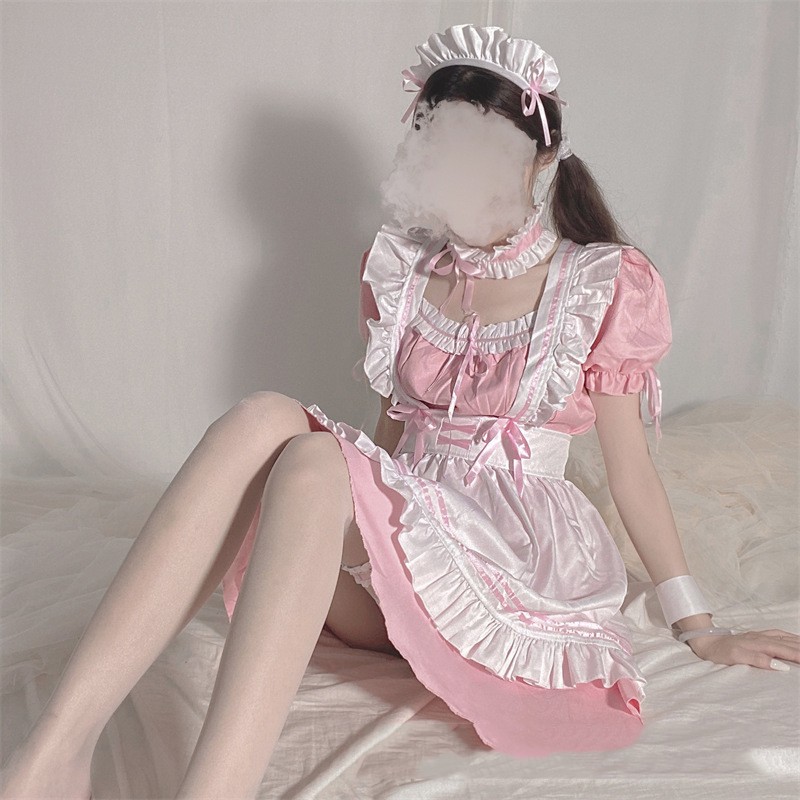Vestido Maid Empregada Francesa Rosa Lolita Cosplay Avental - Imagem 3
