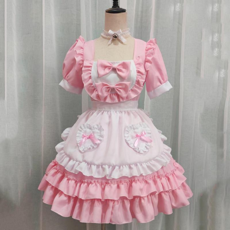Sexy lolita rosa empregada vestido japonês doce mulher kawaii vestido rpg traje halloween festa cosplay anime kawaii roupas