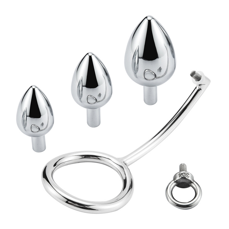 40/45/50mm metal anal gancho com anel de pênis para masculino anal plug penis castidade bloqueio fetiche galo anel sexo brinquedos para homens