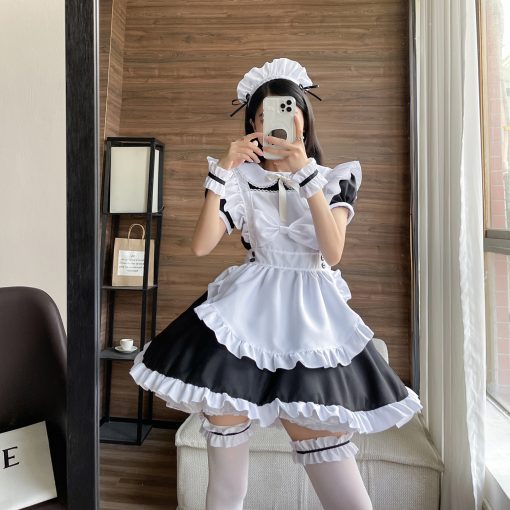 2022 preto bonito lolita empregada doméstica francesa vestido meninas mulher amine cosplay traje empregada doméstica festa trajes palco demônio slayer Vestuário