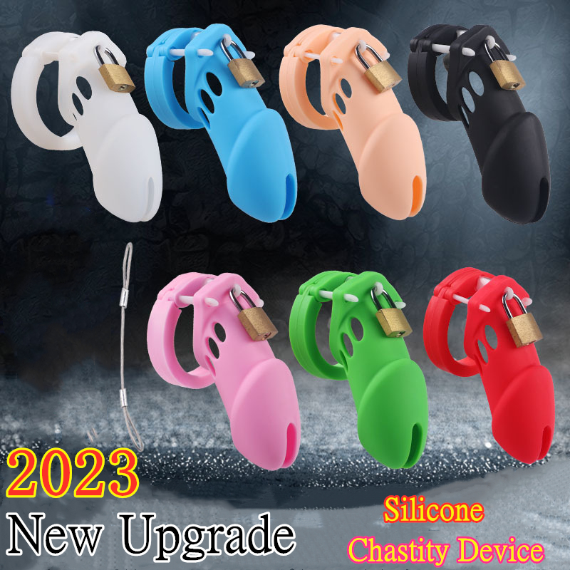2023 atualizar dispositivo de castidade masculina de silicone macio, gaiola de galo, anéis de pênis, bloqueio de pênis, cinto de castidade, bdsm brinquedos sexuais adultos para homens gay