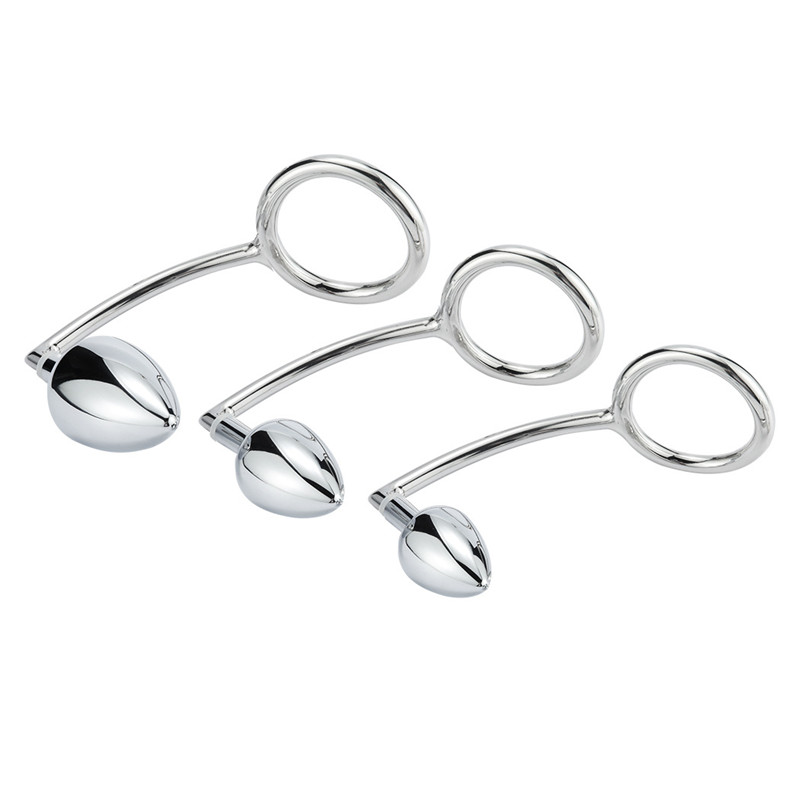 40/45/50mm metal anal gancho com anel de pênis para masculino anal plug penis castidade bloqueio fetiche galo anel sexo brinquedos para homens