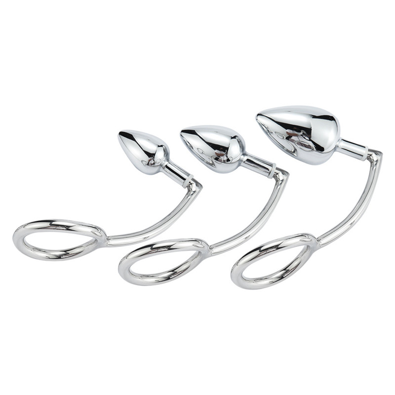40/45/50mm metal anal gancho com anel de pênis para masculino anal plug penis castidade bloqueio fetiche galo anel sexo brinquedos para homens
