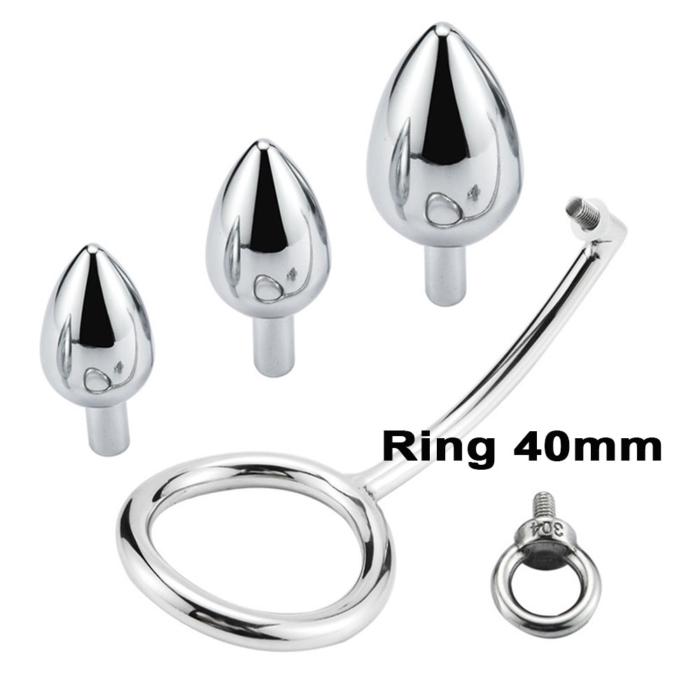40/45/50mm metal anal gancho com anel de pênis para masculino anal plug penis castidade bloqueio fetiche galo anel sexo brinquedos para homens