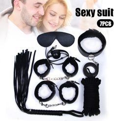 7 pçs cosplay brinquedo do sexo conjunto sm empacotado terno multi-cor de pelúcia kit de sexo máscara de olho boca bola chicote punho manilha pescoço manga BDSM Bondage