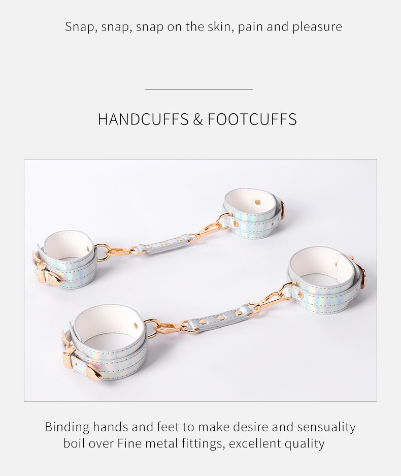 Bdsm brilhante de couro sexy conjunto cama bondage kits restrição algemas colar mordaça máscara de olho brinquedos sexuais para casais adultos