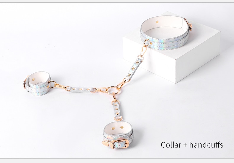 Bdsm brilhante de couro sexy conjunto cama bondage kits restrição algemas colar mordaça máscara de olho brinquedos sexuais para casais adultos