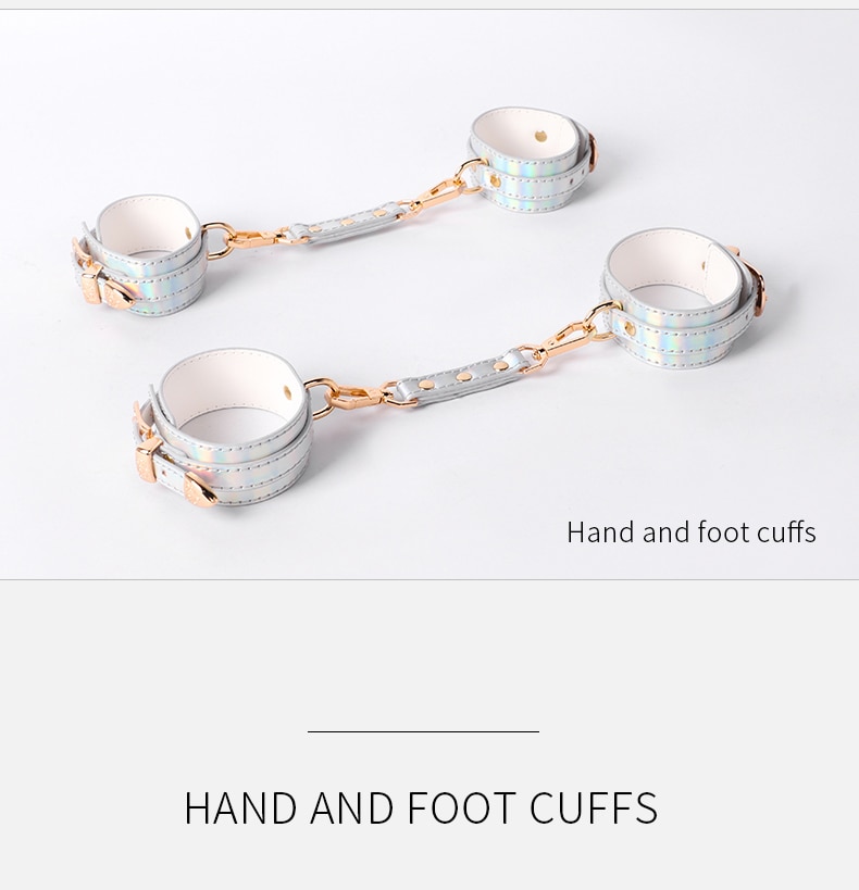 Bdsm brilhante de couro sexy conjunto cama bondage kits restrição algemas colar mordaça máscara de olho brinquedos sexuais para casais adultos