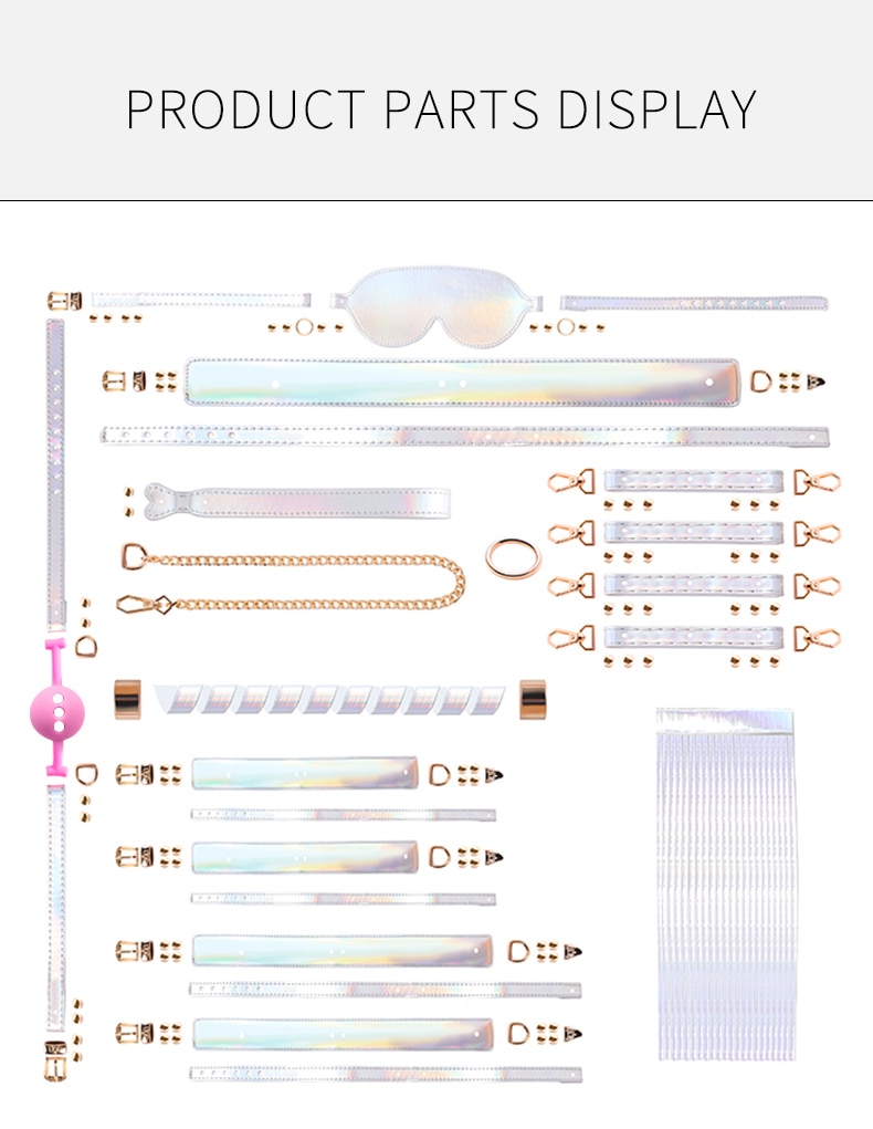 Bdsm brilhante de couro sexy conjunto cama bondage kits restrição algemas colar mordaça máscara de olho brinquedos sexuais para casais adultos
