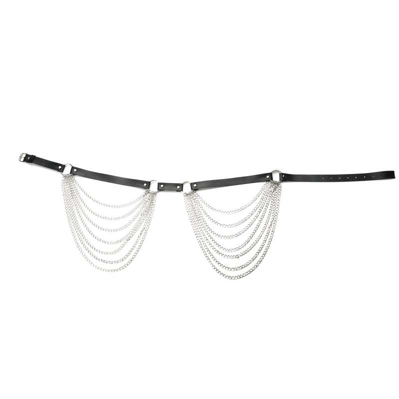 Cinto de corrente de cintura preto punk de couro em camadas cadeias de corpo barriga jóias acessórios rave para mulheres e meninas Cinto de corrente de cintura preto punk de couro em camadas cadeias de corpo barriga jóias acessórios rave para mulheres e meninas