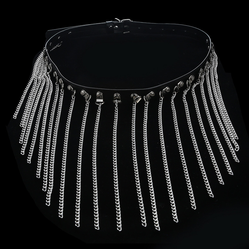 Cinto de corrente de cintura preto punk de couro em camadas cadeias de corpo barriga jóias acessórios rave para mulheres e meninas Cinto de corrente de cintura preto punk de couro em camadas cadeias de corpo barriga jóias acessórios rave para mulheres e meninas