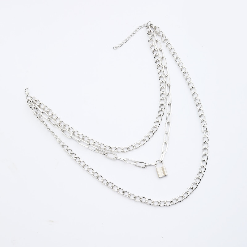 Colar de corrente em camadas legal bloqueio acessórios goth grunge estilo fairy core choker 2000s estética y2k e menina jóias