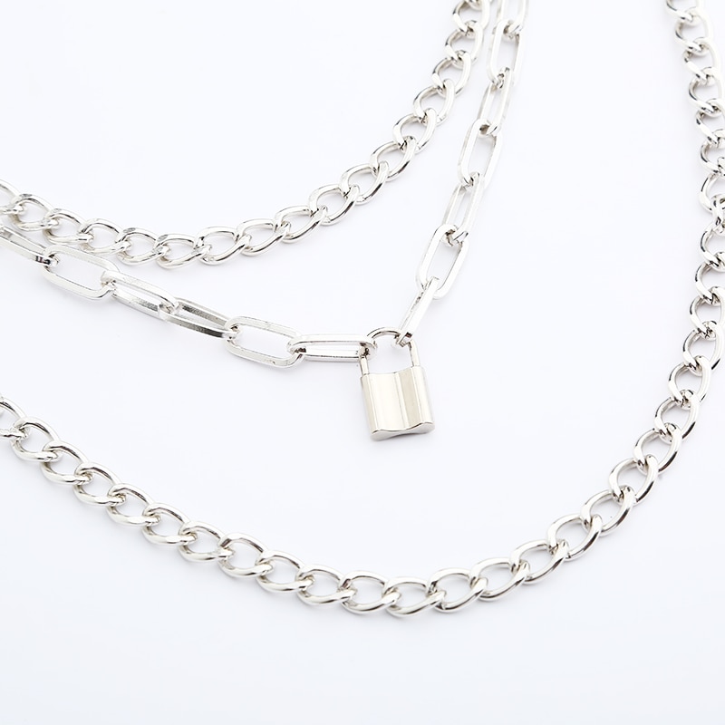 Colar de corrente em camadas legal bloqueio acessórios goth grunge estilo fairy core choker 2000s estética y2k e menina jóias