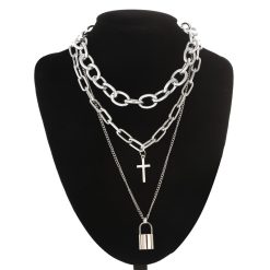 Colar de corrente em camadas legal bloqueio acessórios goth grunge estilo fairy core choker 2000s estética y2k e menina jóias Vestuário