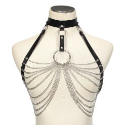 Corpo de couro gótico arnês top de cadeia de sutiã cinto de cintura bruxa gótico punk moda festival de menina de metal acessórios de jóias Vestuário