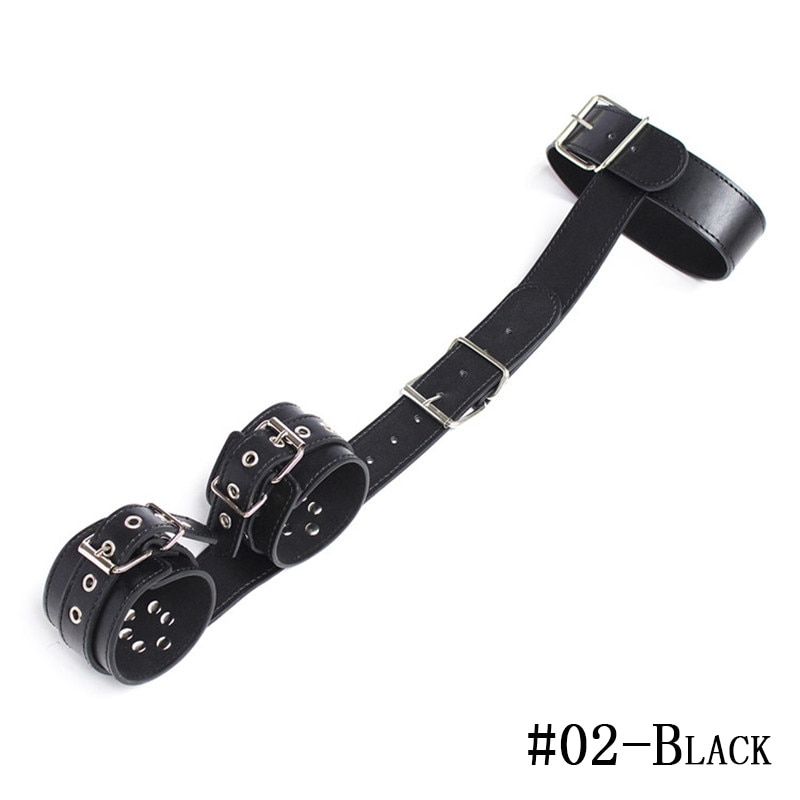 Couro atrás algemas pescoço colar fetiche sexo escravo bdsm bondage erótico brinquedo do sexo para mulheres cinta de pulso restrição adulto brinquedos sexuais