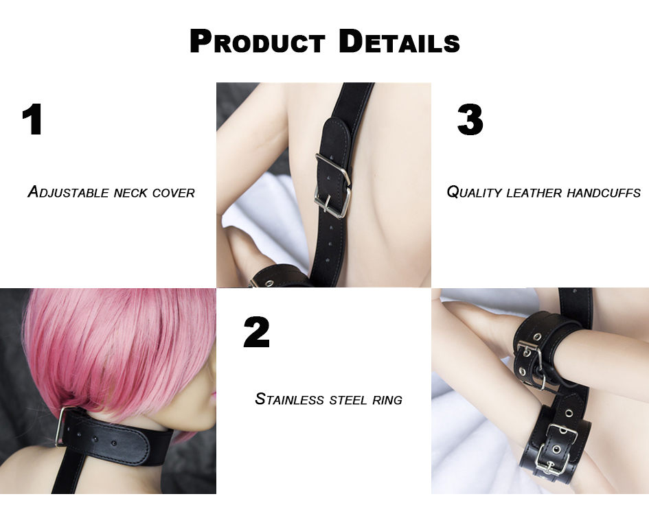 Couro atrás algemas pescoço colar fetiche sexo escravo bdsm bondage erótico brinquedo do sexo para mulheres cinta de pulso restrição adulto brinquedos sexuais