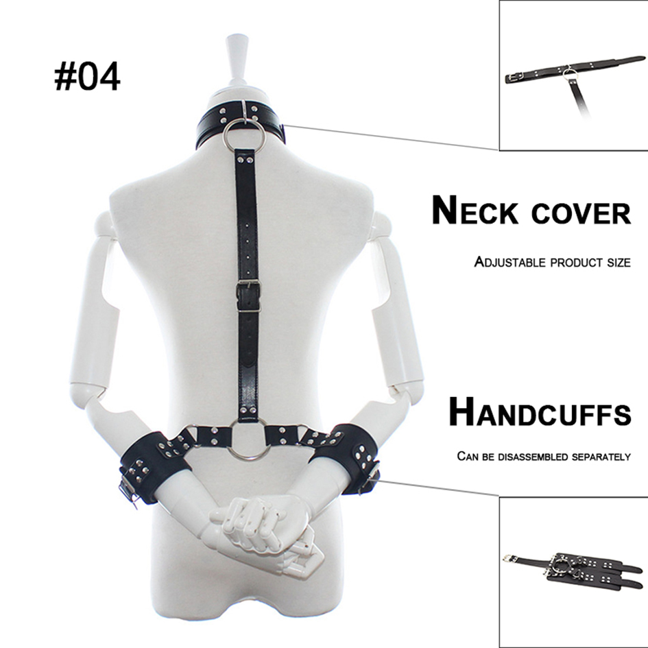 Couro atrás algemas pescoço colar fetiche sexo escravo bdsm bondage erótico brinquedo do sexo para mulheres cinta de pulso restrição adulto brinquedos sexuais