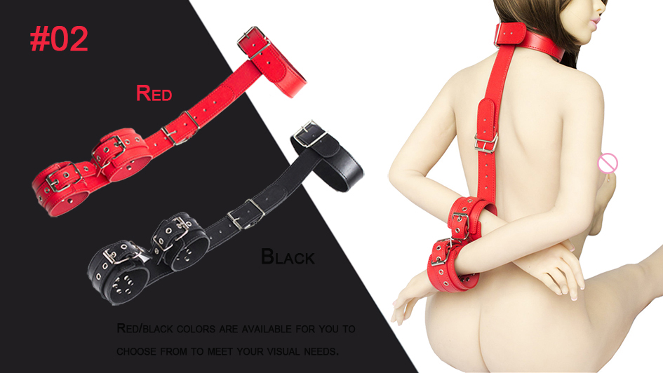 Couro atrás algemas pescoço colar fetiche sexo escravo bdsm bondage erótico brinquedo do sexo para mulheres cinta de pulso restrição adulto brinquedos sexuais
