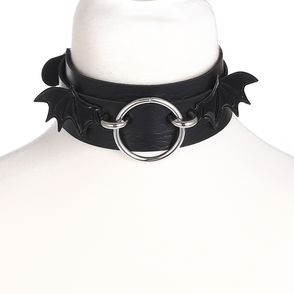 Couro preto morcego asas gargantilha colar para mulheres meninas goth bonito colar de coração gótico jóias estética acessórios de halloween