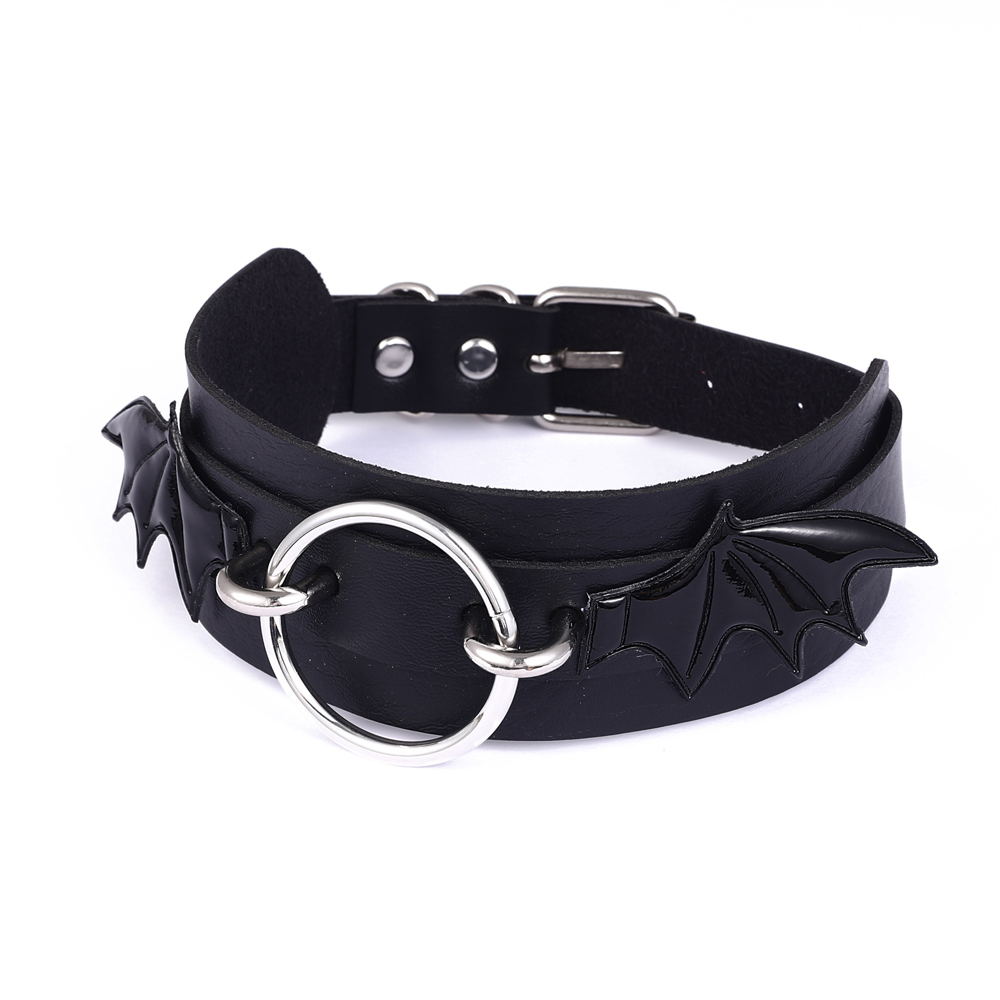 Couro preto morcego asas gargantilha colar para mulheres meninas goth bonito colar de coração gótico jóias estética acessórios de halloween