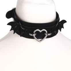 Couro preto morcego asas gargantilha colar para mulheres meninas goth bonito colar de coração gótico jóias estética acessórios de halloween Vestuário