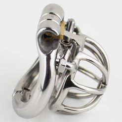 Dispositivo masculino da castidade de aço inoxidável super pequeno tamanho penis lock com 4 tamanho arco base anel com afiada estilo anti-espinho gaiola de galo Cintos de Castidade
