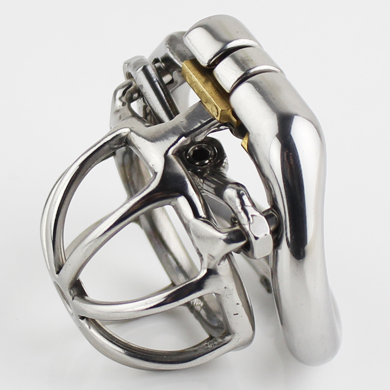Dispositivo masculino da castidade de aço inoxidável super pequeno tamanho penis lock com 4 tamanho arco base anel com afiada estilo anti-espinho gaiola de galo