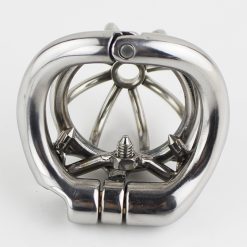 Dispositivo masculino da castidade de aço inoxidável super pequeno tamanho penis lock com 4 tamanho arco base anel com afiada estilo anti-espinho gaiola de galo Cintos de Castidade