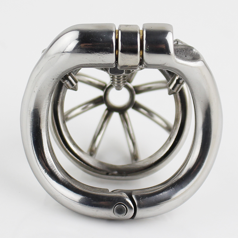 Dispositivo masculino da castidade de aço inoxidável super pequeno tamanho penis lock com 4 tamanho arco base anel com afiada estilo anti-espinho gaiola de galo