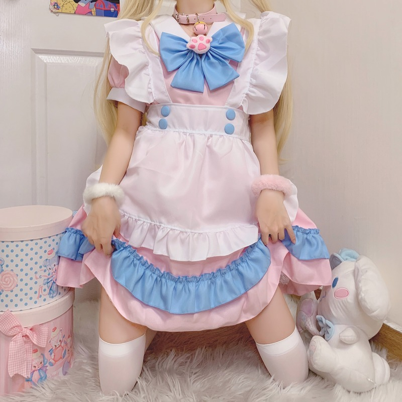 Mais tamanho kawaii vestido cosplay trajes escola menina maid outfits vestido vitoriano anime rosa japonês gothic lolita roupas