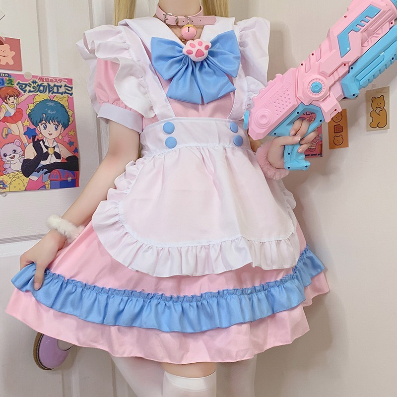 Mais tamanho kawaii vestido cosplay trajes escola menina maid outfits vestido vitoriano anime rosa japonês gothic lolita roupas